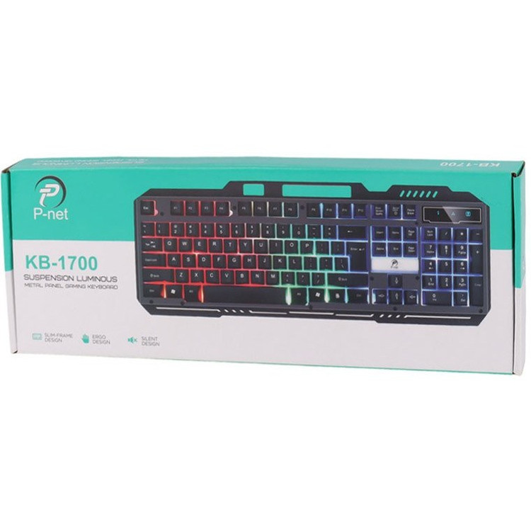 کیبورد گیمینگ پی نت مدل KB1700 با نورپردازی RGB و حروف فارسی